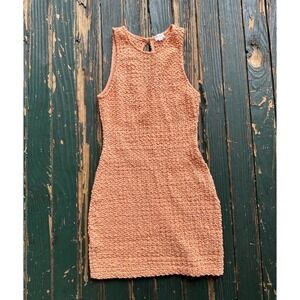 Lelis Collection Peach Popcorn Textured Sleeveless Mini Bodycon Dress Womens M